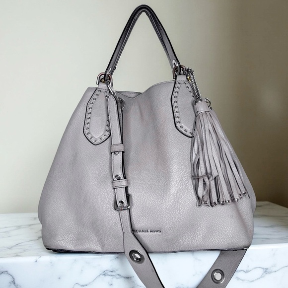 Michael Kors Handbags - Michael Kors Brooklyn Leather Tassel  Grommet Satchel Tote Bag Purse,dove grey